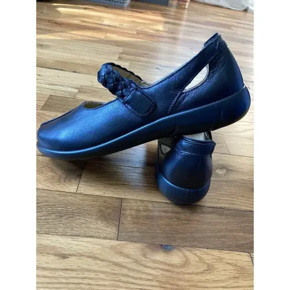 Hotter SHAKE Mary Jane Flats Womens Size 10 Black Leather Woven Strap England - Picture 5 of 8